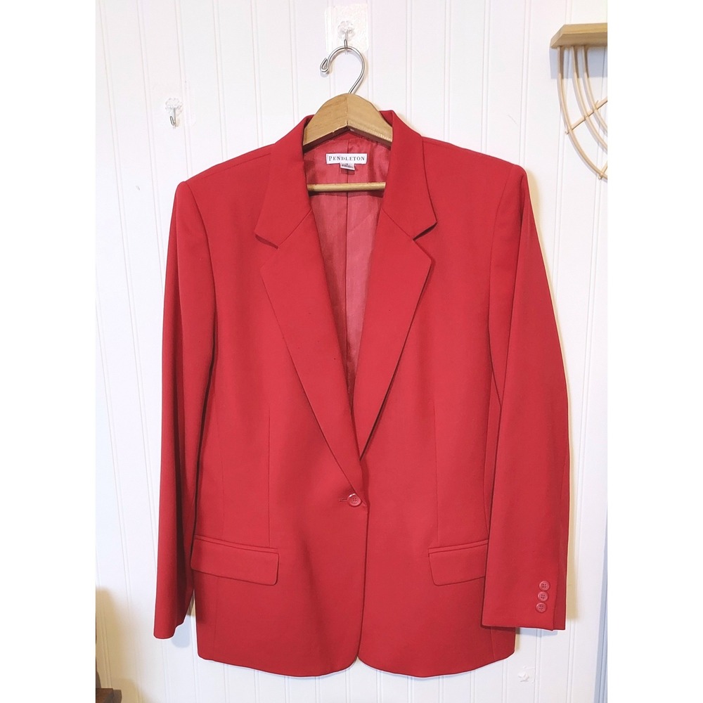 Pendleton Skirt Suit Women 18 Red Blazer Pencil Skirt Vintage USA Fabric 2 Piece